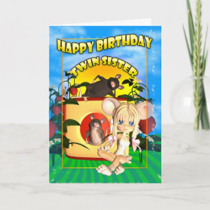 Tvillingsister Birthday Card cutie paj mus med mi Kort