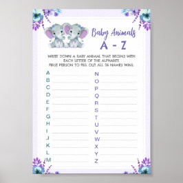 Tvillingspel i Baby djur - speldusch spel två elef Poster