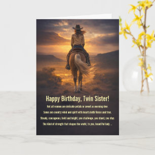 Tvillingssyster Glad födelsedag Cowgirl Andehäst Kort