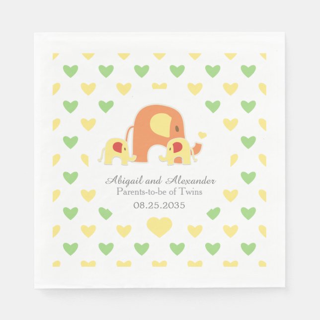 Tvillingtema för bebis - Elefanter - Servett för b (Framsidan)