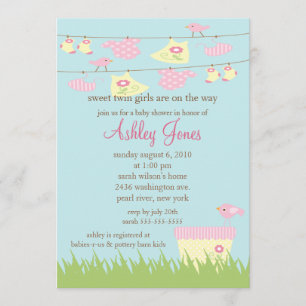 Tvillingtjejer Klädstreck Baby Shower Inbjudningar