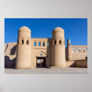 Tvillingtornförsed västport - Khiva, Uzbekistan Poster