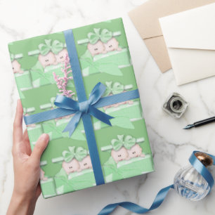 Tvillingunisex baby-omslag papper grönt presentpapper