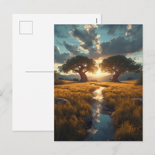 Tvillingvaktposter – Guldäng Solnedgång Helg Vykort (Fram/baksida)