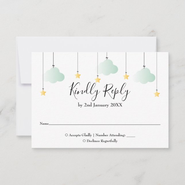 Tvillinkle Twinkle Star Gender Neutral Baby Shower OSA Kort (Framsida)