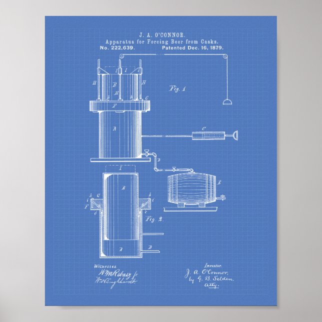 Tvinga 1879 Patent Art - Blåkopia Poster (Framsidan)