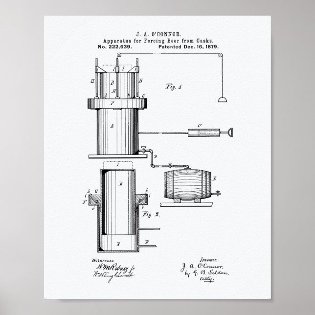 Tvinga 1879 Patent Art - vit Papper Poster (Framsidan)