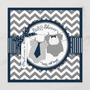 Tvinga Boys Ties Chevron Print Baby Shower Inbjudningar