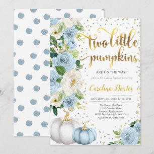 Tvinga Pumpkin Baby Shower-inbjudan, tvillingbojor Inbjudningar