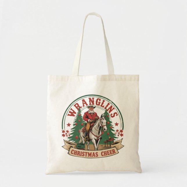 Tvingande julglädje Cowboy Tomte Häst Ridning Tygkasse (Framsidan)