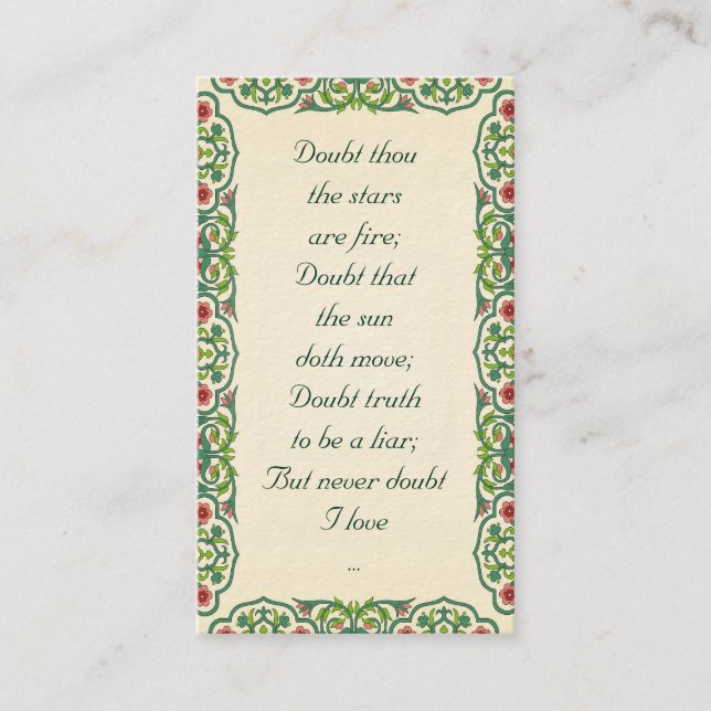 Tvivelthouen stjärnorna är avfyrar; Tvivla att Visitkort (Framsida)