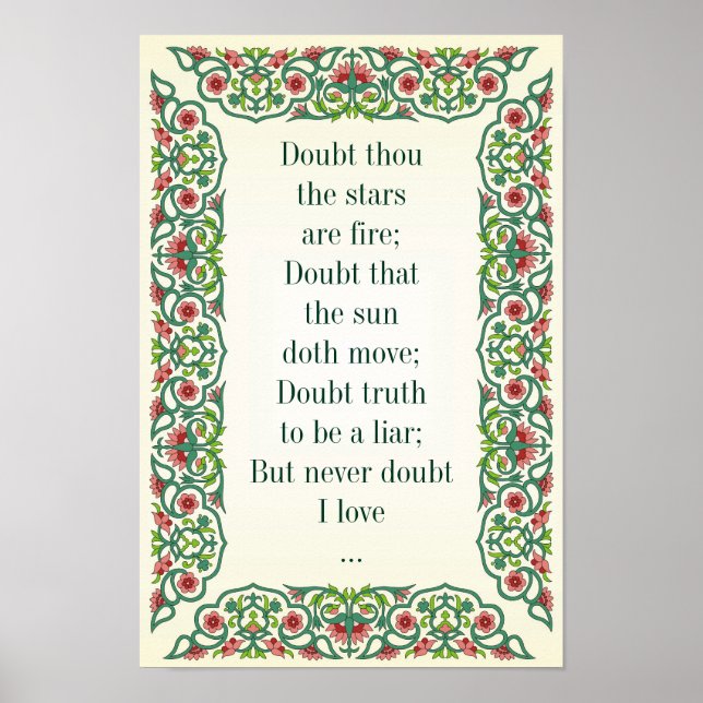 Tvivla att stjärnorna brinner, betvivla att poster (Framsidan)