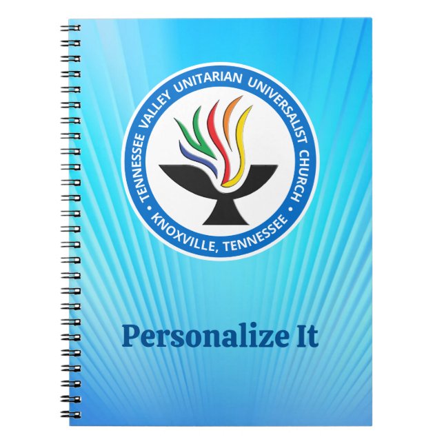 TVUC Chalice Logotyp på Blue Rays Background Anteckningsbok (Framsidan)