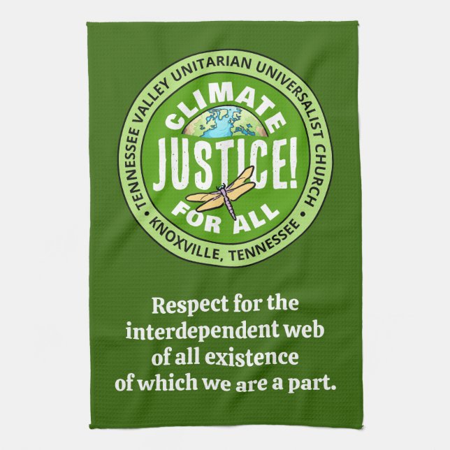 TVUUC Climate Justice! För alla Kökshandduk (Vertikal)