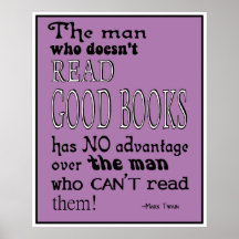 Twain's Read Bra Bokar Quote Poster i Lila