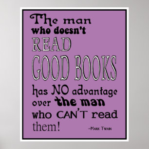 Twain's Read Bra Bokar Quote Poster i Lila