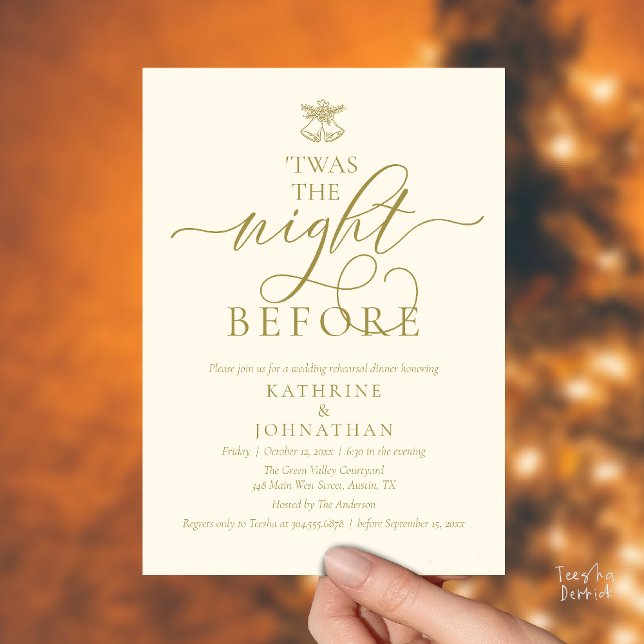 'Twas The Night Before Classy Rehearsal Middag Inbjudningar ('Twas The Night Before Classy Rehearsal Dinner Invitation Card in Retro Yellow Gold)