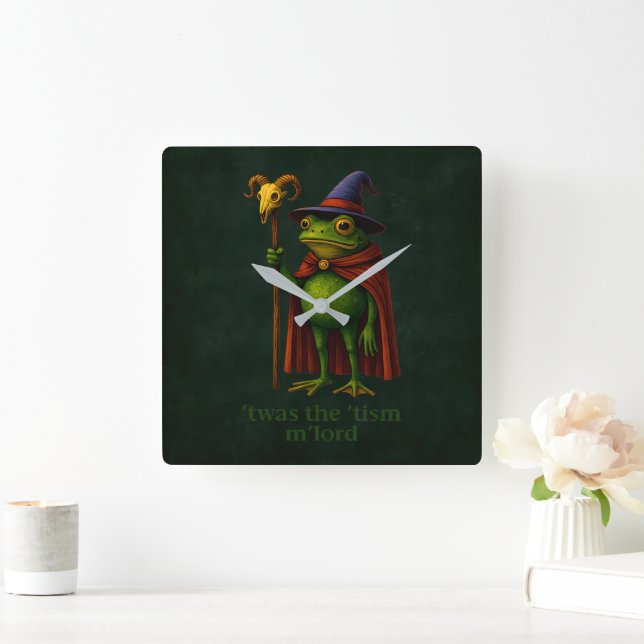 T'was The 'Tism M'Lord Frog Meme Autism Awareness Fyrkantig Klocka (Hem)
