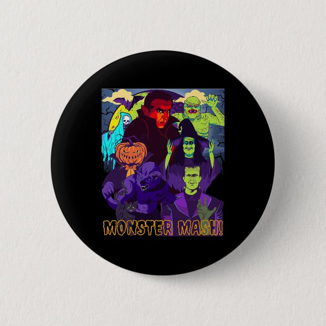 Twear Tee's Monster Mash Halloween Costume Roligt  Knapp (Framsida)