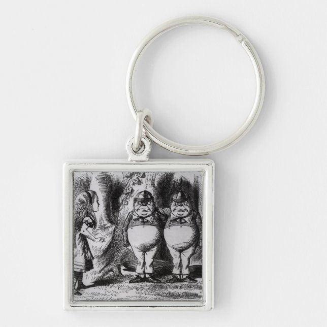 Tweedledum och Tweedledee Fyrkantig Silverfärgad Nyckelring (Framsidan)