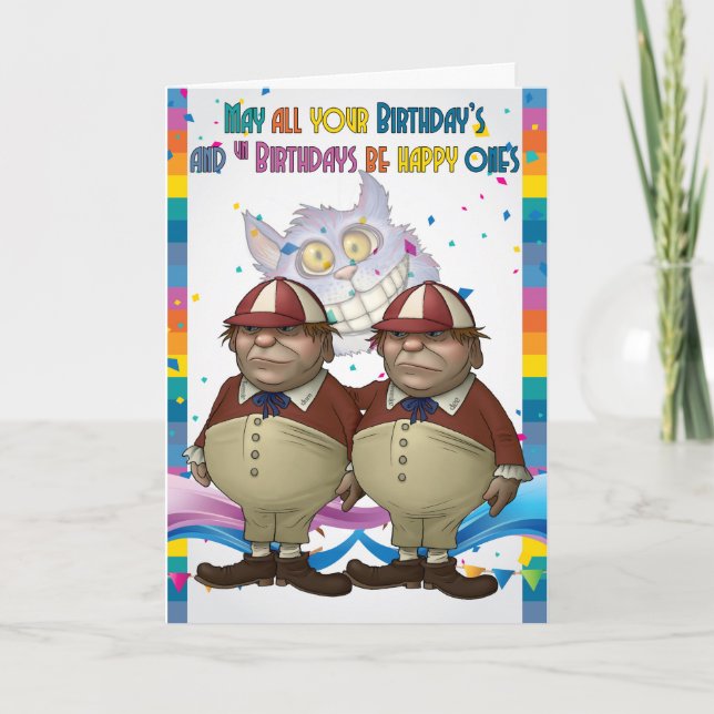 Tweedledum, Tweedledee Birthday Card - Wonderland Kort (Framsida)