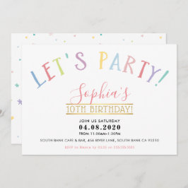 TWEEN FÖDELSEDAGSFEST pastel färg låt oss party Inbjudningar