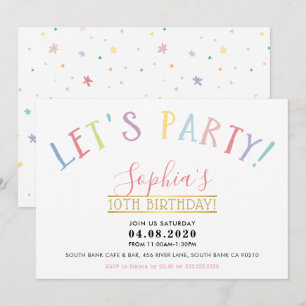 TWEEN FÖDELSEDAGSFEST pastel färg låt oss party Inbjudningar