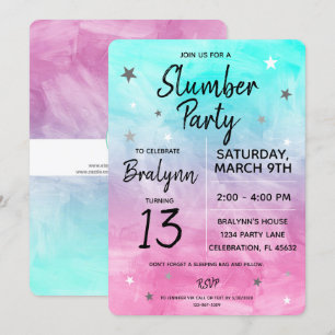 Tween Girl Birthday Slumber Party Watercolor Inbjudningar