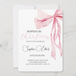Tween Rosa Bow 13:e födelsedagen | Coquette 13th B Inbjudningar