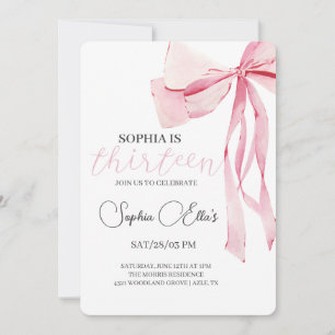 Tween Rosa Bow 13:e födelsedagen Coquette 13th B Inbjudningar