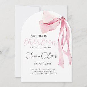 Tween Rosa Bow 13:e födelsedagen Coquette 13th B Inbjudningar