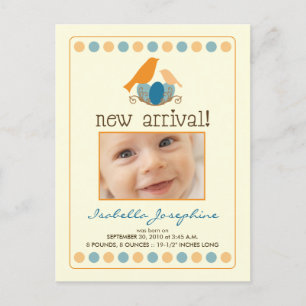Tweet Tweet Baby Announcement Postkort (orange) Meddelande Vykort