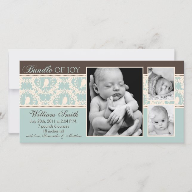 Tweet Tweet Boy Announcement Card Meddelande (Framsida)