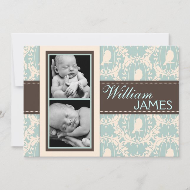 Tweet Tweet Boy Announcement Card Meddelande (Framsida)
