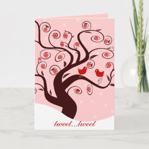 Tweet Tweet Cute Birds Swirl Träd Sweet Helgdagars Helgkort