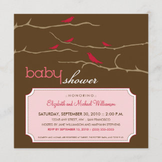 Tweet!Tweet! Inbjudan till babyskor (rosa)