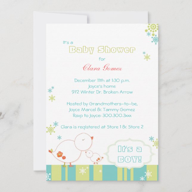 Tweet Tweet Winter Birds Pojke Shower Inbjudningar (Framsida)