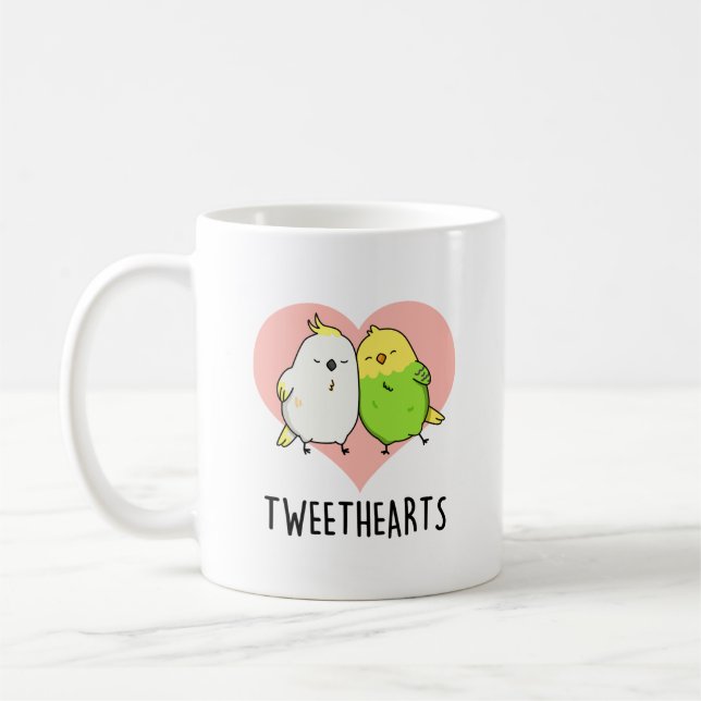 Tweethearts Funny Love birds Pun Kaffemugg (Vänster)