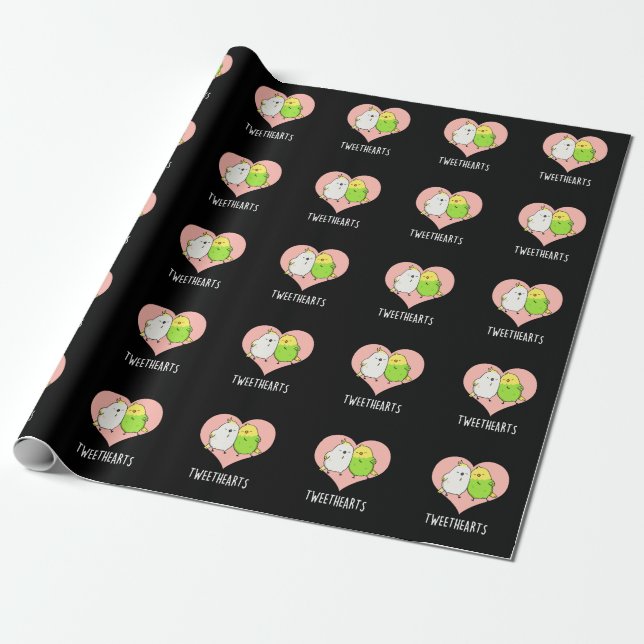 Tweethearts Funny Love birds Pun Mörk BG Presentpapper (Utrullad)