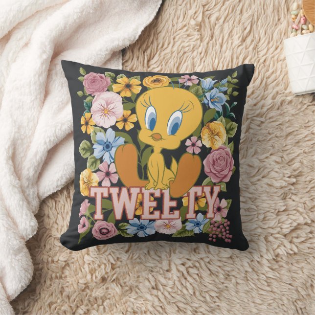 TWEETY™ Blommig Broderi Grafik Kudde (Filt)