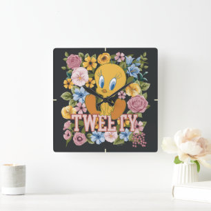 TWEETY™ Blommig Brodyrgrafik Fyrkantig Klocka