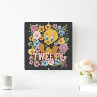 TWEETY™ Blommig Brodyrgrafik Fyrkantig Klocka