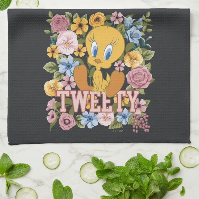 TWEETY™ Blommig Brodyrgrafik Kökshandduk (Vikta)