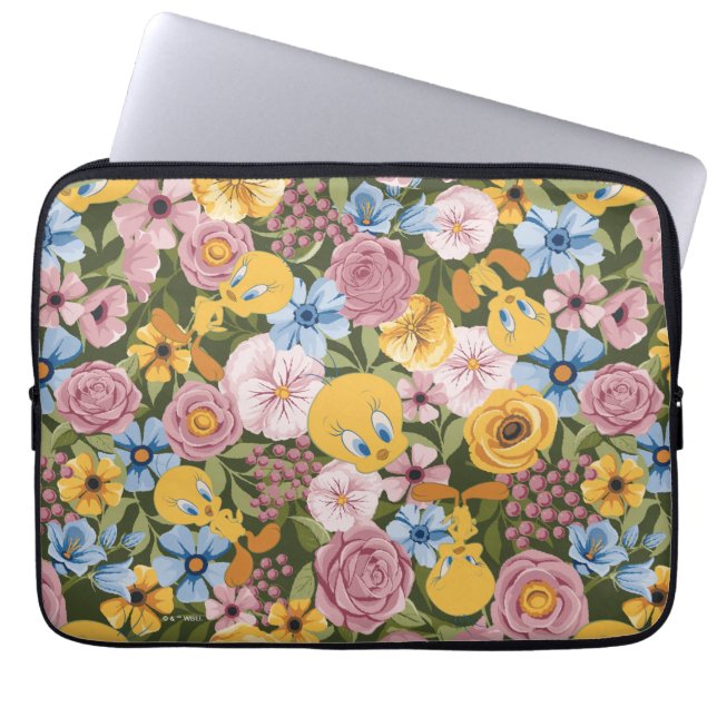 TWEETY™ Blommigt Broderimönster Laptop Fodral (Framsidan)