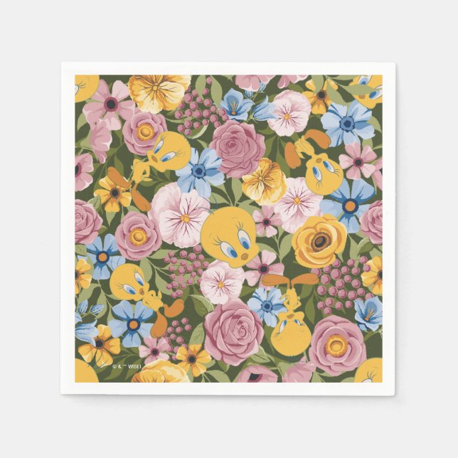 TWEETY™ Blommigt Broderimönster Pappersservett (Framsidan)