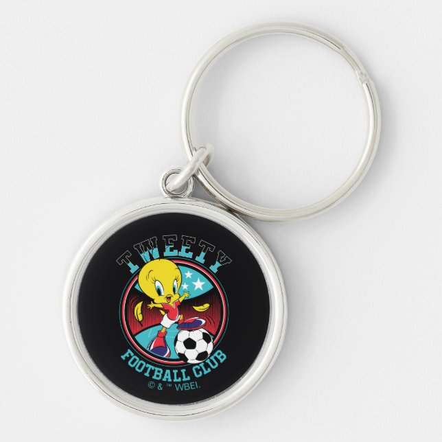 TWEETY™ Football Club Badge Rund Silverfärgad Nyckelring (Framsidan)