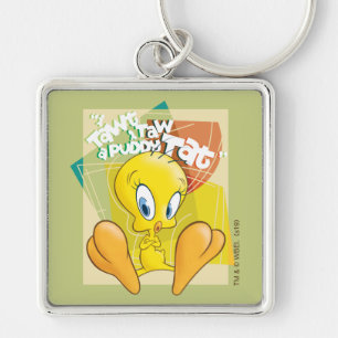 TWEETY™ "I Tawt I Taw A Puddy Tat" Fyrkantig Silverfärgad Nyckelring