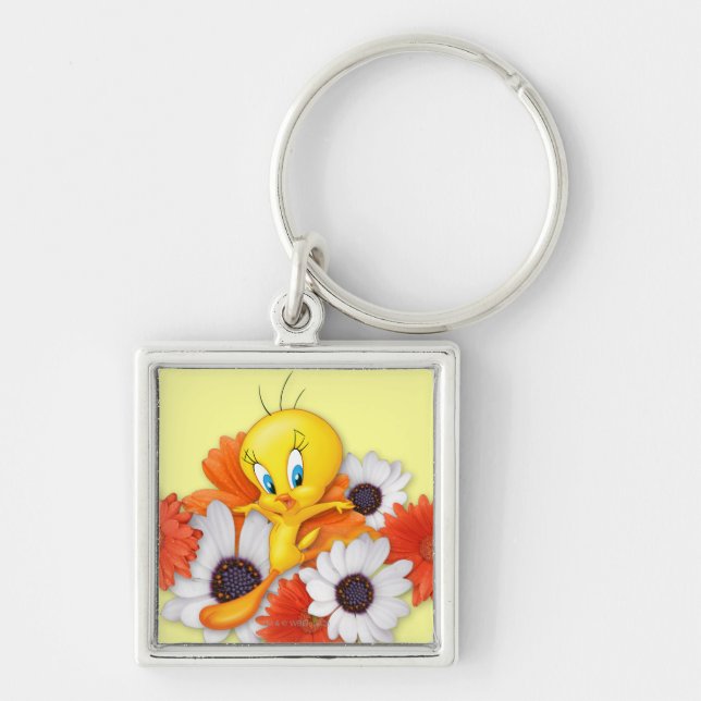 TWEETY™ Med Tusenskönor Fyrkantig Silverfärgad Nyckelring (Framsidan)