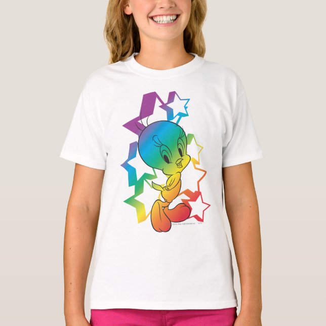 Tweety Rainbow Stars Tee Shirt (Framsida)