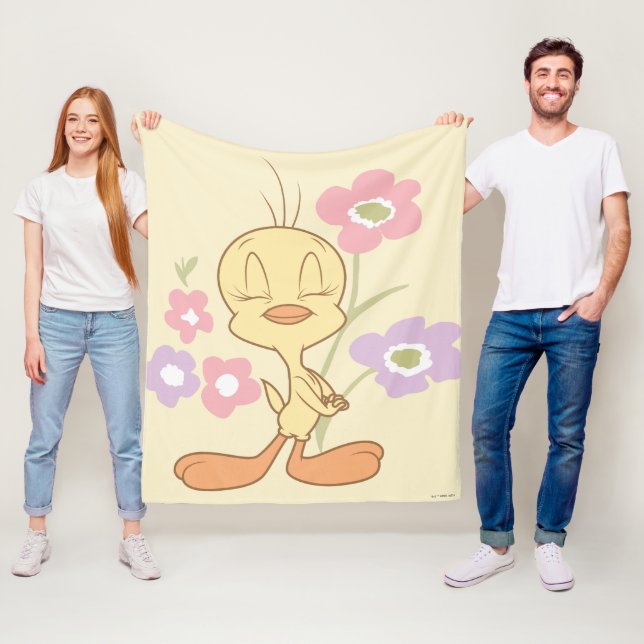 Tweety Rosa Lila blommor Fleecefilt (På plats)